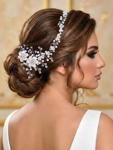 Luxury Rhinestone Headband, Emerald Green Elegant Floral Wreath Bohemian Fully Rhinestone Bridal Headpiece HP799 - Silver - View 7