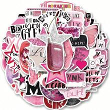 50pcs Pink Korean Wave Stickers, Y2K Stickers, Aesthetic Stickers, Pop Culture Stickers, Waterproof Vinyl Stickers, Aesthetic Notebook & Laptop Sticker Set, Skateboard Stickers, Water Bottle Stickers, Notebook Stickers - Pink - View 2