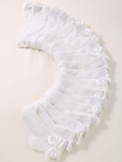 20 Pairs White Mid-Calf Socks, Children's Short Socks, With Bow Tie, Striped Breathable Mid-Calf Socks, Suitable For Girls' Daily Life/Outfit, Suitable For All Seasons, Breathable Soft And Comfortable, Suitable For Children Aged 1-16