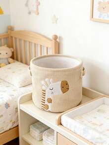 1pc Cartoon Animal Lion & Giraffe Baby Diaper Storage Bucket, Portable Diaper Organizer Bag, Nursery Storage Rack, Newborn Bathing Gift, Baby Essential - Multicolor - View 3