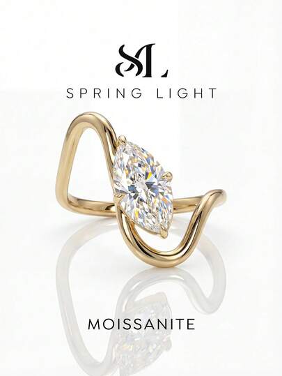 Nhẫn đính hôn, nhẫn cưới, nhẫn kỷ niệm sang trọng bằng bạc sterling 925, đá Moissanite hình mắt cong độc đáo 1 carat, quà tặng trang sức cho nữ, quà Giáng sinh.