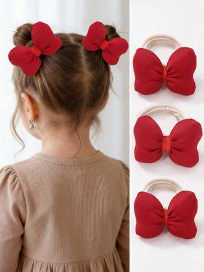 Bộ 2 chiếc dây buộc tóc bằng vải cotton màu đỏ trơn dành cho bé gái/thiếu niên, kiểu nơ cài tóc dễ thương, ngọt ngào, co giãn tốt, phù hợp sử dụng hàng ngày.