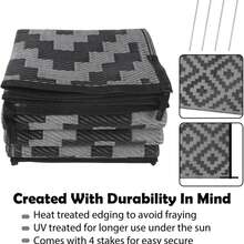 1pc 5'x8' Outdoor Rug For Patio , Waterproof Mat, Double-Sided Plastic Camping Rug, RV, Porch, Deck, Campers, Balcony, Backyard, Black And Gray - A - View 4