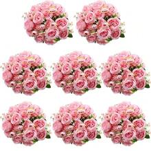 Geosar 8 Bundles Artificial Peonies Flowers Fake Silk Peony Bouquet Faux Peonies Flowers Bulk For Decoration Vase Floral Arrangements Wedding Party Table (Pink) - 粉色 - 查看 1