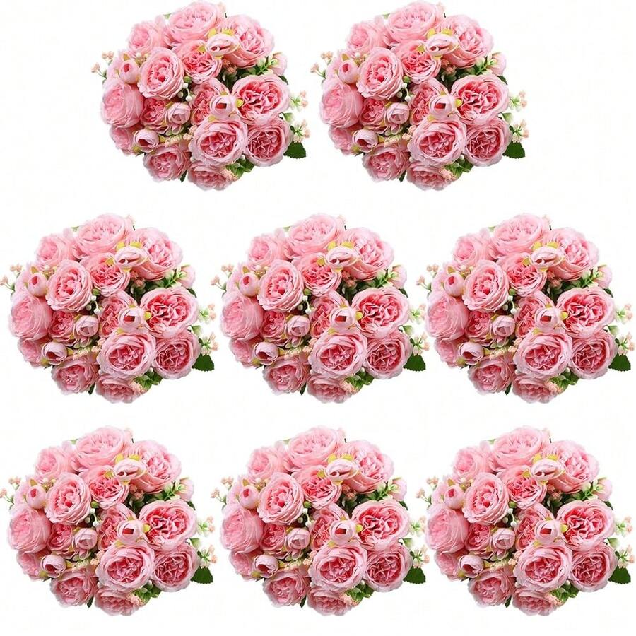 Geosar 8 Bundles Artificial Peonies Flowers Fake Silk Peony Bouquet Faux Peonies Flowers Bulk For Decoration Vase Floral Arrangements Wedding Party Table (Pink) - 粉色 - 查看 1