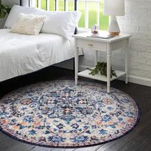 Round Rug 4ft, Washable Bathroom Rug Non Slip Entryway Circle Mat, Bohemian Vintage Non-Slip Non-Shedding Low Pile Printed Indoor Carpet For Kitchen Laundry Entryway, Blue Purple/Multi - BluePurple/Multi - View 4
