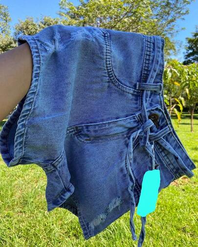 Short jeans barra dobrada com Cordão novo estilo luxo