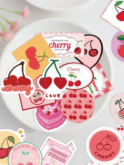 90 piezas Adorables pegatinas de cerezas dulces con diseños creativos y románticos, perfectas para suministros de scrapbooking, cuadernos, fiestas, maletas, escritorios, regalos, decoración de sobres - Pegatinas divertidas