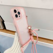 Keychain,Lanyard 1pc Fashionable Wavy Irregular Protective Phone Case, Rope Shoulder Strap, Ideal Daily Choice For Women, Compatible With IPhone17Air/17pro/17promax/17/16e/16/15/14/13/12/11/X/Xr/8/7/GalaxyA14/A15/A54/S24/S24Ultra Series - Pink - View 3