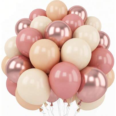 60Pcs Retro Blush Pink Balloons Set,Dusty Pink Metallic Chrome Rose Gold White Sand Nude Balloons Birthday Party,Anniversary,Bridal Shower,Pumpkin Baby Shower,Boho Birthday Wedding Princess Party Decorations Supplies