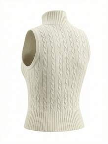 Camiseta sin mangas de cuello alto blanca con estilo francés, top de punto ajustado con detalles de diseño, primavera - Albaricoque - Ver 9