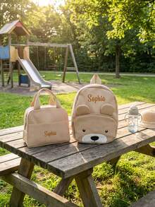 Bộ ba lô trẻ em cá nhân hóa cho năm học 2026 | Ba lô hình gấu dễ thương + Túi đựng hộp cơm | Thêu tên theo yêu cầu | Quà tặng mẫu giáo cho bé trai và bé gái (3-5 tuổi) - Nhiều màu - Xem 5
