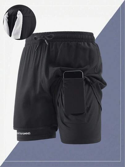 2-In-1 Men's Gym Shorts, Breathable Quick-Dry Printed Workout Shorts Suitable For Spring/Summer Outdoor Running & Fitness