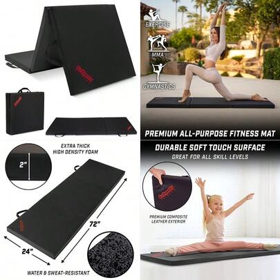 2 Inch Thick 6 Ft X 2 Ft TriFold Exercise Fitness Mat Great For Workouts, Yoga, Stretching