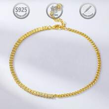 1 pieza Elegante pulsera de doble cadena de plata de ley 925, adecuada para uso diario, fiesta, vacaciones, citas, regalo - Dorado - Ver 1