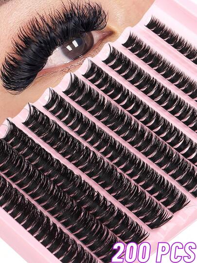 200 piezas de pestañas postizas rusas tipo manga DD Curl 80D esponjosas y abanicadas, con longitudes mixtas de 8-16 mm de mega volumen en racimos, efecto 3D, para maquillaje DIY, material de falso visón, natural y suave y grueso, para realzar el maquillaje de ojos para principiantes y profesionales, adecuado para uso diario, fiestas, escenario, salidas nocturnas, regalo ideal para el Día de la Madre, Pascua, San Valentín, festivales de música, Navidad, Nochebuena, Acción de Gracias