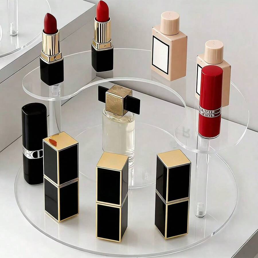 3-Tier Acrylic Makeup Organizer Display Rack, 7.9 Inches Wide X 3.9 Inches High, Suitable For Decorating And Organizing Items, Figurines, Perfumes, Cosmetics - Clear - View 1