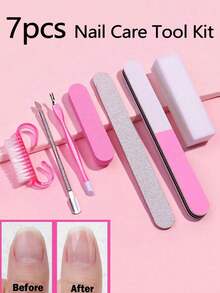 7pcs Manicure Tool Kit - Nail File, Buffing Block, Polisher, Cuticle Pusher, Nail Art Supplies, Nail Tools, Nail Art Tools, Back To School, Manicure, Nail Sticker Tools, Valentine's Day Gift Sets - Multicolor - View 2