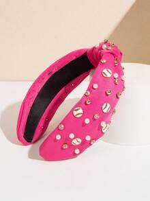 1pc Fashionable Casual Sports Style Headband, Wide Brim Baseball Decor Hair Accessory, Rose Red - FG602 - Rose Red - View 3