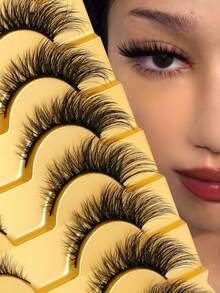 10对装 浓密卷翘的假睫毛 3D水貂毛假睫毛 自然纤长 猫眼睫毛 睫毛嫁接效果 适用于角色扮演、漫画等各种场合 - 尖尾漫畫款 - 查看 3