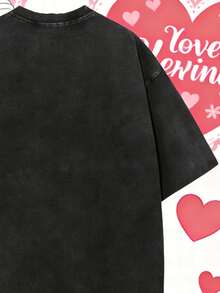 Disney American Retro Valentine's Day T-Shirt 180g Washed Cotton Mickey And Minnie Flower Bouquet Loose Short-Sleeved Couple's Outfit - 黑色 - 查看 4