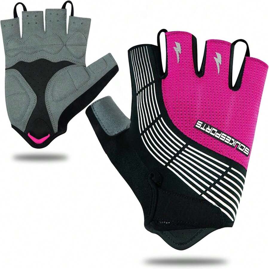 Souke Sports Guantes de ciclismo acolchados de medio dedo, guantes de bicicleta que absorben los golpes, antideslizantes, transpirables, para ciclismo de carretera, para hombres y mujeres - Negro-Negro - Ver 1