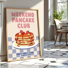 1幅复古海报墙饰，描绘了生动有趣的周末早餐煎饼美食艺术帆布画，独特而富有想象力的墙面装饰，是提升卧室或客厅氛围的理想之选。 - J - 查看 1