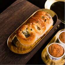 创意金属椭圆形托盘（金色），圣诞金色餐盘，水果盘，甜点盘，小吃盘，沙拉盘，蛋糕盘，适用于餐厅厨房、餐桌、厨房、圣诞节 - 金色 - 查看 8