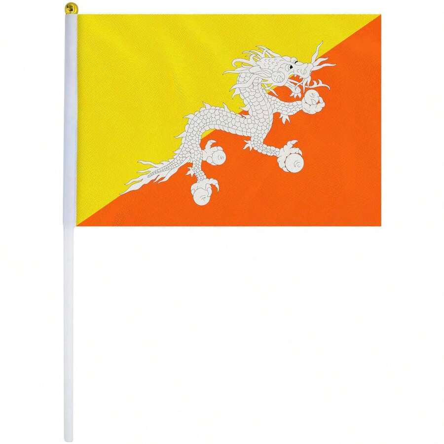 Mini Bandera Butanesa, MXBHD-000, 1Pza, Bután, 14x21cm, Tela Poliéster, Asta Plástico. - Multicolor - Ver 1