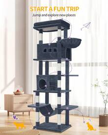 HaluPeit 210 Cm Large Cat Tower For Indoor Cats,Cat Tree, Multi-Level Cat House With Condo, 8 Scratching Posts, Hammock - Dark Grey - View 4