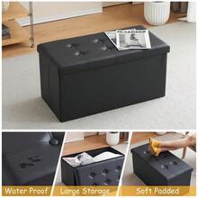 Storage Box Foldable Ottoman Seat Toy Storage Box Foot Stool Bench Home Stool - Black - View 2