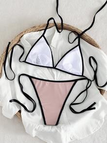 New Women's Bikini Swimwear Set, Sexy Tie-Up Beach Swimwear - Coral Pink - View 4