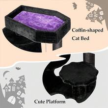 Cat Tree, Gothic Cat Tree With Coffin Bed, Cat House With Scratching Posts, Shelves For Kittens, Spider Toy, Black And Violet Small MMJ93Z - 黑紫色 - 查看 10