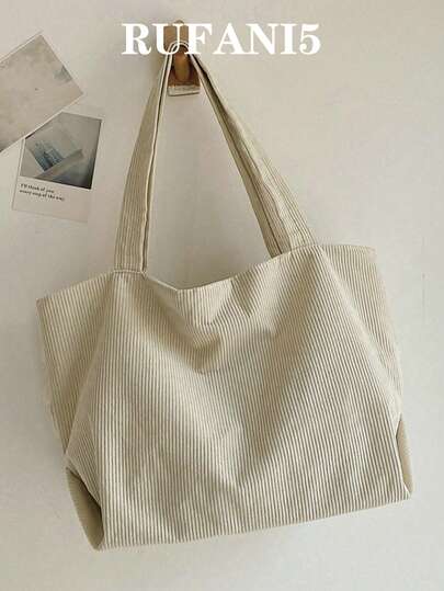 极简主义灯芯绒单肩托特包、书包、便携、可折叠、大容量、适合少女、女大学生、学院、初中、高中、户外、旅行、郊游、工作、商务、通勤、度假、海滩、文学书包和书包，适合女性或学生、学校手提包、学校托特包、学校书包、返校包、轻便、经典休闲、适合少女、女大学生、教师、非常适合返校、开学第一天