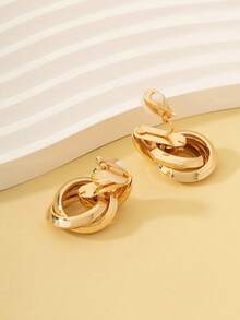 1 对经典金属几何和圆形夹式耳环，适合无耳洞女性，耳环 - 金屬耳夾 - 查看 6