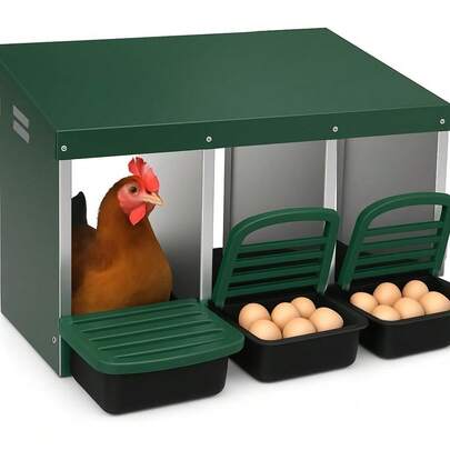 Caja de Nidificación para Gallinas de Metal 3 Compartimentos, Sistema Roll Out de Recolección de Huevos para Gallinero Doméstico