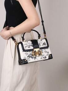 2025新款时尚高品质奢华小众设计高端刺绣真皮小方包，白色精致小巧手提包，单肩斜挎两用，特殊锁扣设计 - 黑與白 - 查看 8