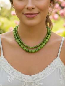Dây chuyền đá olivine tự nhiên thanh lịch, vòng cổ hạt đá mã não xanh thời trang, dây chuyền đá thủ công dành cho nữ, phù hợp cho kỳ nghỉ, phong cách tối giản, đeo hàng ngày và dự tiệc. - màu xanh lá - Xem 8