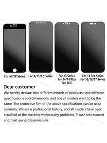 Shockproof Privacy 4pcs Full Coverage Matte Privacy Screen Protector Ceramic Film Compatible With Iphone 17 Pro Max/17 Air/16 Pro Max/16e/15 Pro Max/15 Plus/14 Pro Max/13 Mini/12 Mini/11 Pro Max/XS Max Series Anti-Print Anti-Fingerprint Upgraded Edge Protection Anti-Scratch Easy Installation Bubble-Free Perfect Compatible With Phone Cases Spring Gift Birthday - Black - View 7