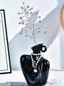 1pc Luxury Silver Crystal Flower Branch Artificial Flower Bouquet, Shiny Fake Plant Flower Decoration, Durable Maintenance-Free Vase Filler, Home Room Decor - Silver - View 3