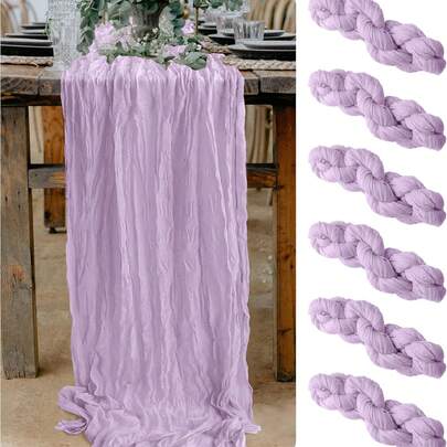 1pc Lavender Purple, Lavender Purple Cheesecloth Table Runner, 10ft 1.9m, 4m, 3 Meters Sheer Table Cloth, Semi-Transparent Tablecloth, Boho Style Cheese Cloth Table Cover, Wedding Tablecloth, Suitable For Party, Bridal Shower Decor, Applicable For Wedding, Bridal Party, Banquet, Anniversary, Wedding Arch, Reception, Dessert Buffet, Ceremony And More