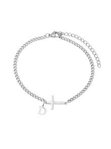 Pulsera de eslabón cubano con letra de estilo punk de uso diario (A-Z), material de acero inoxidable, nunca se desvanece, unisex - Plateado - Ver 6