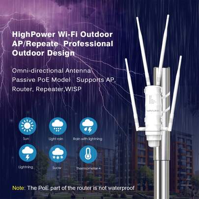AC1200 Outdoor WiFi Extender & Access Point - Long Range Dual Band Router/Repeater Booster With 4 Antennas,Weatherproof,Passive PoE For Wireless Connectivity,Eliminates Dead Zones