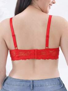 Women Lace Underwire Push Up Bra - Enhancing Lift Side Support, Sexy & Comfortable - Red - View 7