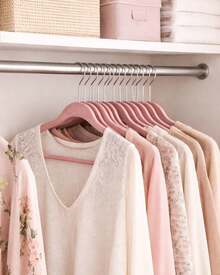 Set de 10 ganchos para ropa de terciopelo Calidad Premium Gancho 360 grados para Camisas Sacos Chamarras Pantalones Pants y Ropa - Rosa - Ver 3