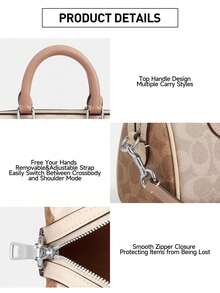 Túi COACH Rowan 18 Boston với dây đeo logo có thể tháo rời, chất liệu PVC, túi xách nhỏ, túi đeo vai, túi tote, phù hợp sử dụng hàng ngày và trong các kỳ nghỉ, màu trà sữa. - Màu trà sữa - Xem 7