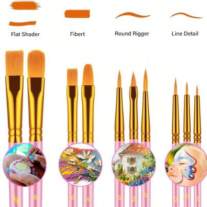 10 Pieces/Set Plastic Handle Color Brush Set, Oil Painting, Watercolor, Acrylic Paint Brushes, Painting And Drawing Supplies, Back To School, Mother's Day Gift