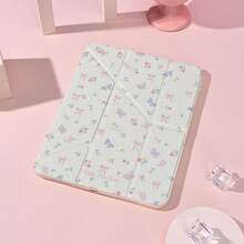1pc Pastel Bow & Butterfly Ditsy Floral Tablet Case, Foldable Stand Protective Cover With Pen Slot,Multi-Angle Stand Protective Cover, Auto Sleep/Wake,Kawaii Tablet Case Compatible With IPad Pro/Air/Compatible With Samsung Galaxy A9/S9/S7/S10+ - Multicolor - View 3