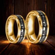 LOVE Ring - 8MM Classic Wedding Ring For Men Women Fashion Men 316L Stainless Steel Golden Dragon Pattern Ring Women ECG Wedding Band Rings Set - 2PCS - View 5