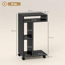 Side Table, C-Shaped Serving Trolley, 4 Wheels, 3 Compartments, 40 X 30 X 69 Cm, Black - Black - View 3
